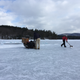 The saw creates a lot of “snow” which someone then scrapes off with a shovel to keep the field clean.